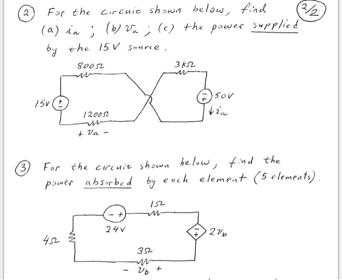 Solved 2) For the circuit shown below find (c) the p wer | Chegg.com