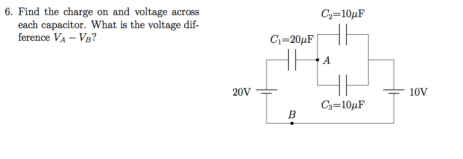 Solved Find the charge on and voltage across each capacitor. | Chegg.com