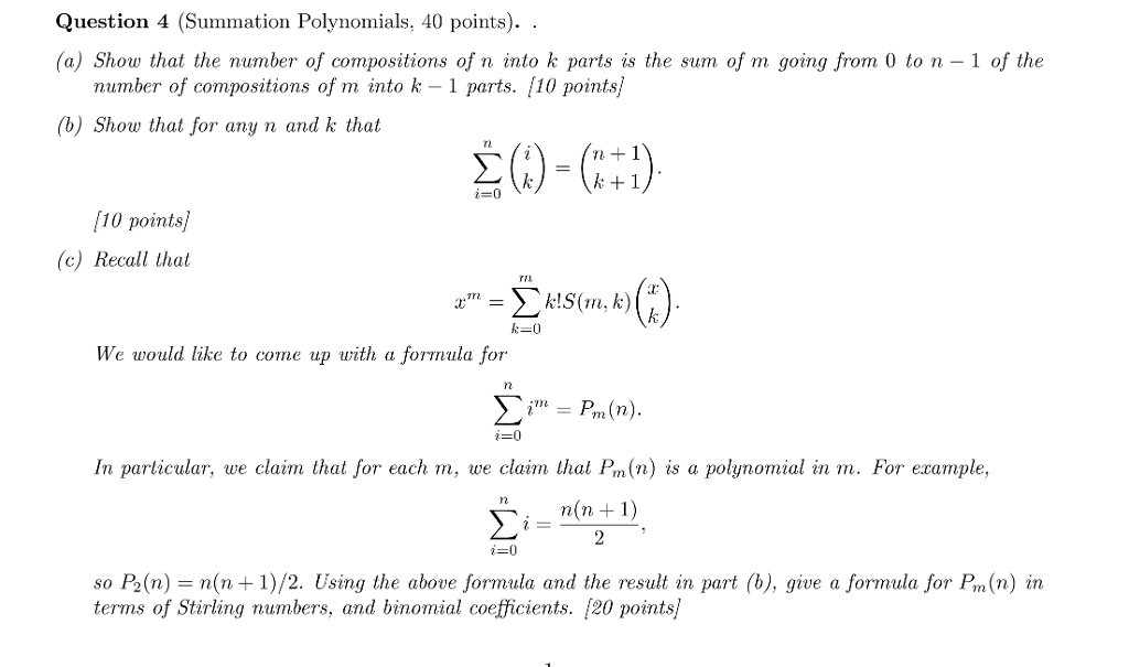 40 Points) Question 4 (summation Polynomials, (a) 