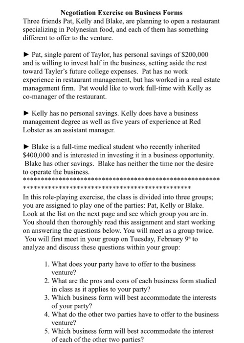 Solved Negotiation Exercise on Business Forms Three friends | Chegg.com