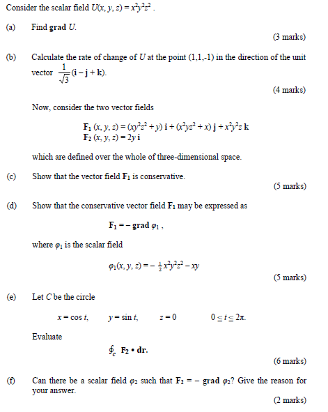 Solved Consider The Scalar Field U X Y Z X 2y 2z 2 A