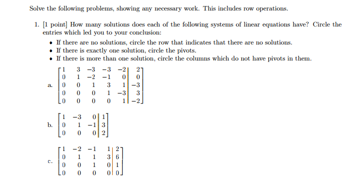 Solved Solve the following problems, showing any necessary | Chegg.com