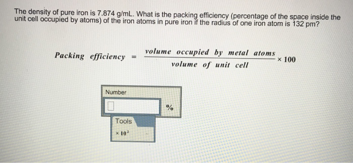 Solved The Density Of Pure Iron Is 7 874 G mL What Is The Chegg