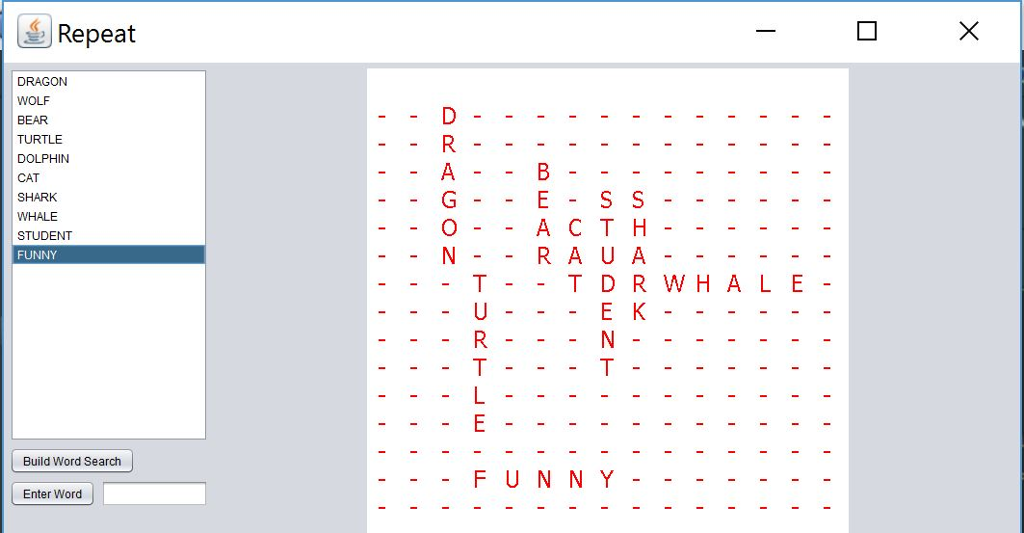 Java, I'm creating a word Search program I'm trying | Chegg.com