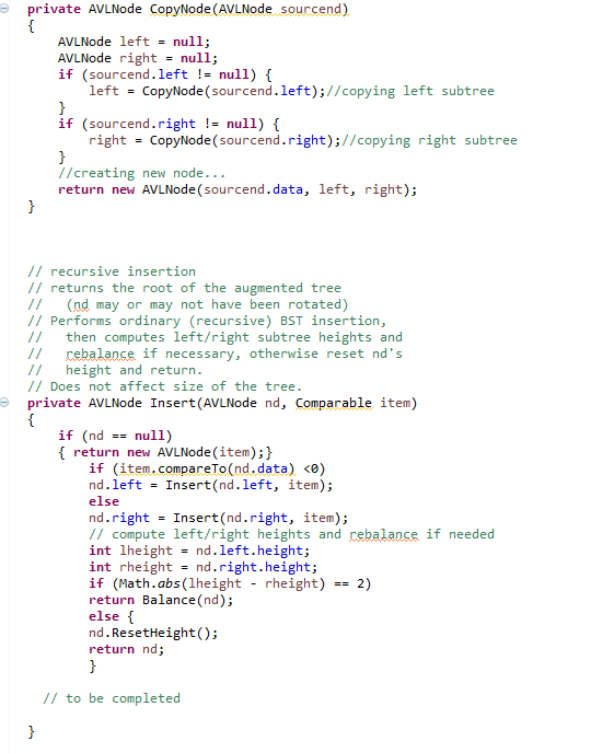 Solved In a Java AVL tree class, some functions below are