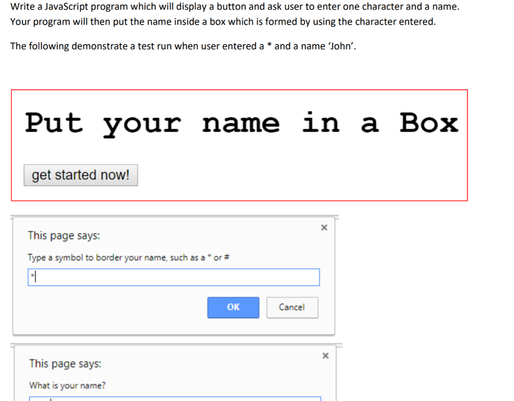 Solved Write a JavaScript program which will display a | Chegg.com