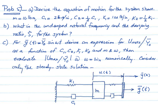 Solved Derive the equation of motion for the system shown. M | Chegg.com