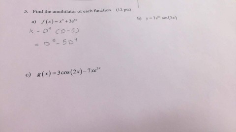 Solved 5. Find the annihilator of each function. 2 visy b) y | Chegg.com