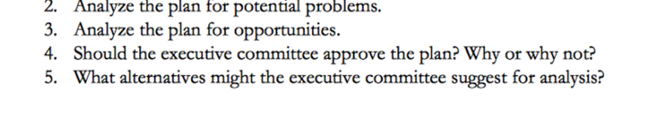 Solved Analyze the the plan for potential problems. for for | Chegg.com