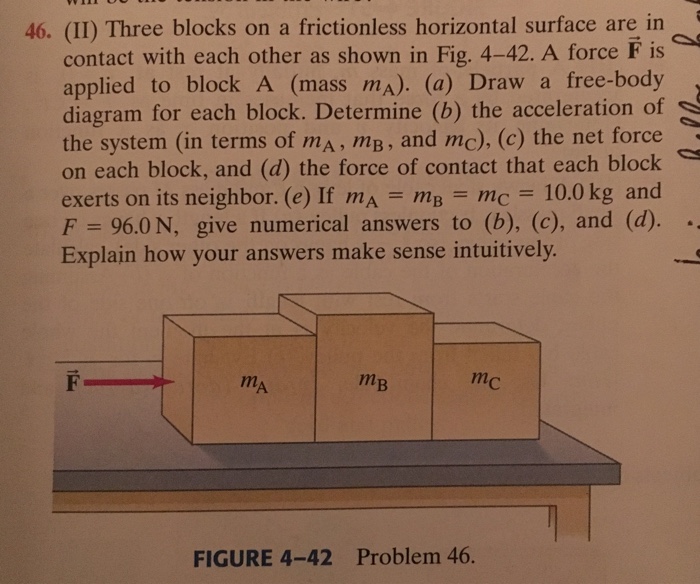 Solved 46. (II) Three blocks on a frictionless horizontal | Chegg.com