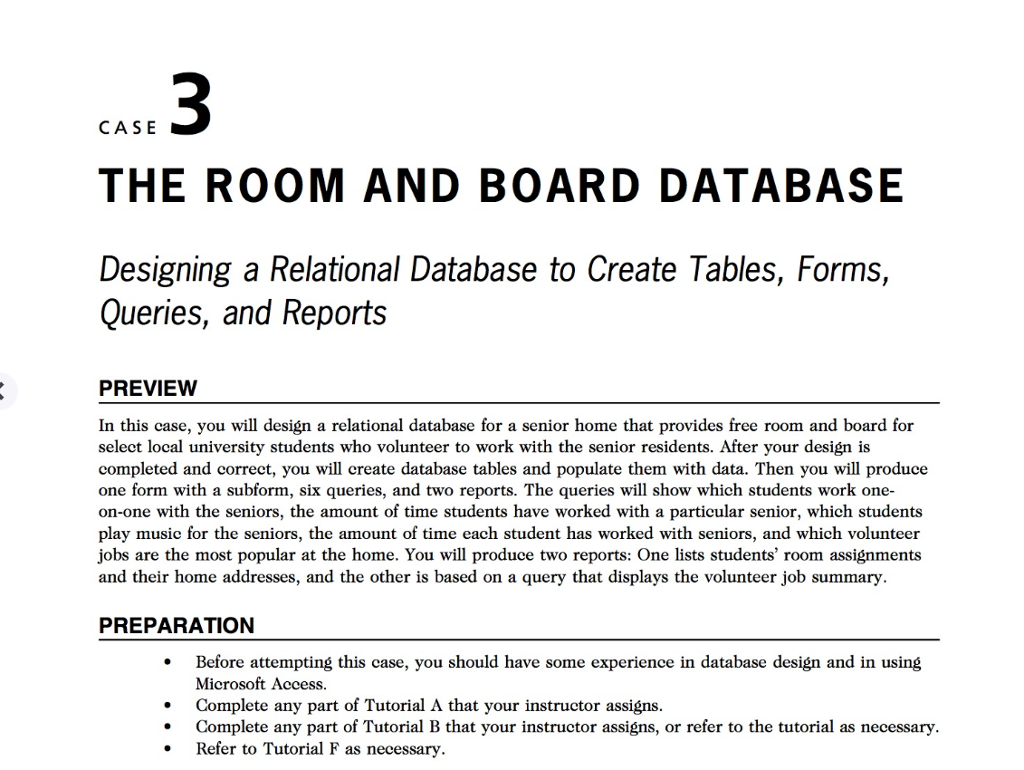 3 THE ROOM AND BOARD DATABASE Designing a Relational | Chegg.com