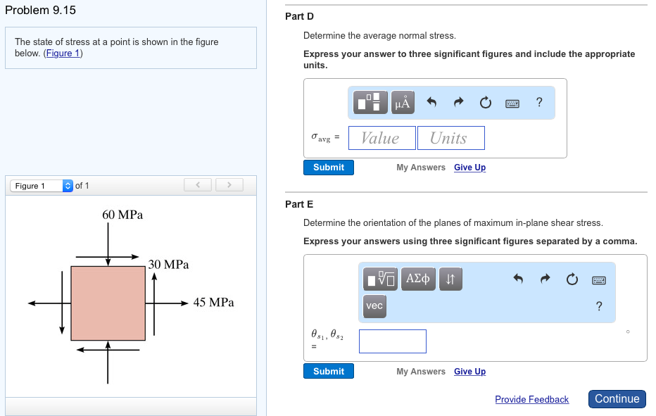 Solved Problem 9.15 The state of stress at a point is shown | Chegg.com