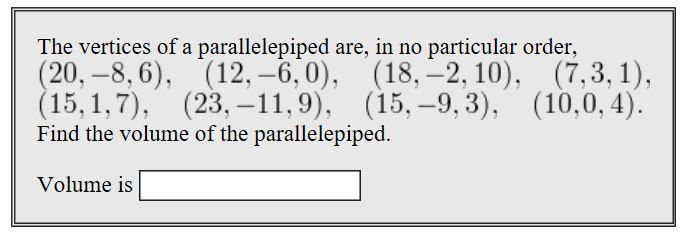 find the volume of parallelepiped whose vertices are