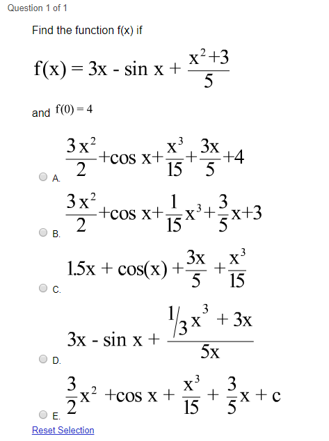 Solved Find the function f(x) if f(x)=3x-sinx + ((x^2 +3)/5) | Chegg.com