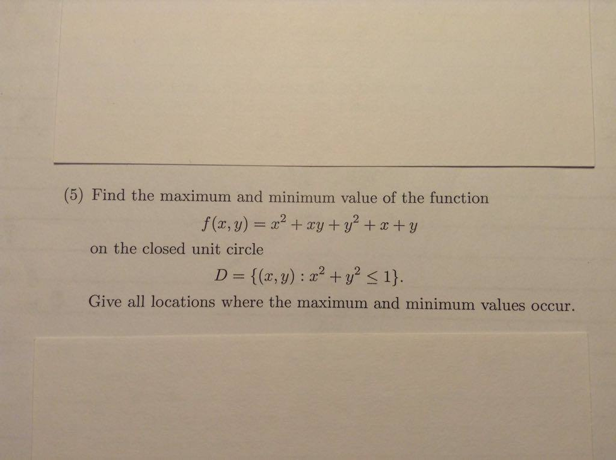 Solved Find the maximum and minimum value of the function | Chegg.com