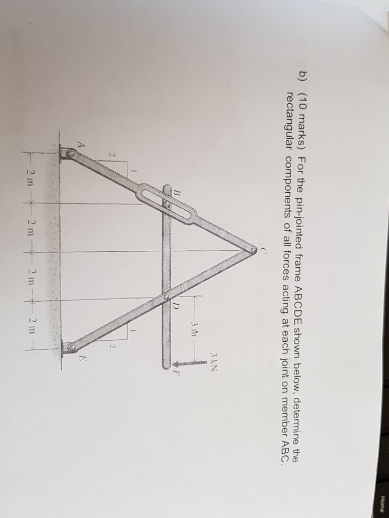 Solved Home b) (10 marks) For the pin-jointed frame ABCDE | Chegg.com