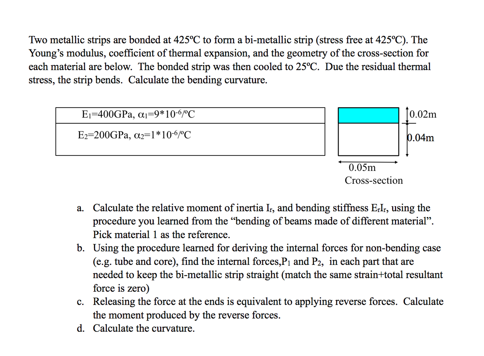 Solved Two Metallic Strips Are Bonded At 425 Degree C To | Chegg.com