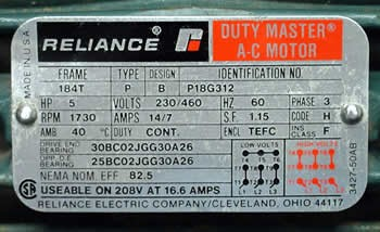 motor electric reliance nameplate ac induction power frequency motors 60hz single plate phase hz engineering frame questions use displayed supply