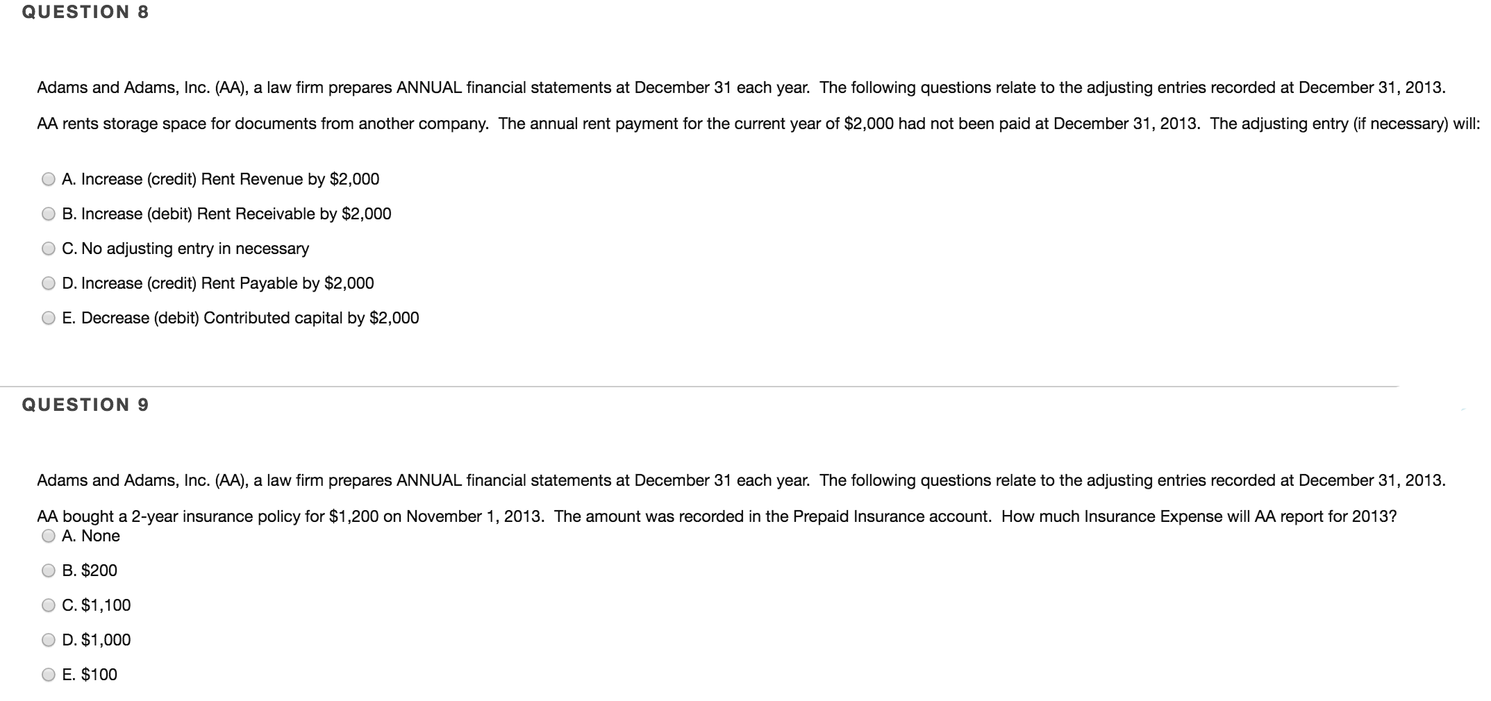Solved Adams and Adams, Inc. (AA), a law firm prepares