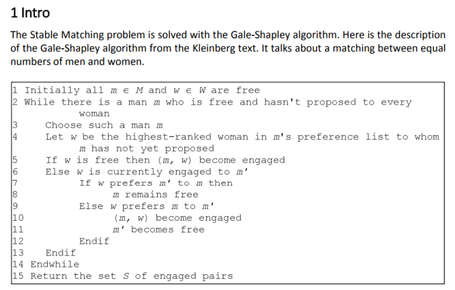 Solved 1 Intro The Stable Matching Problem Is Solved With | Chegg.com