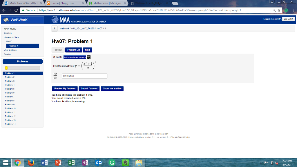 Solved Home Chegg.com x Mathematics I Michigan x Secure h | Chegg.com