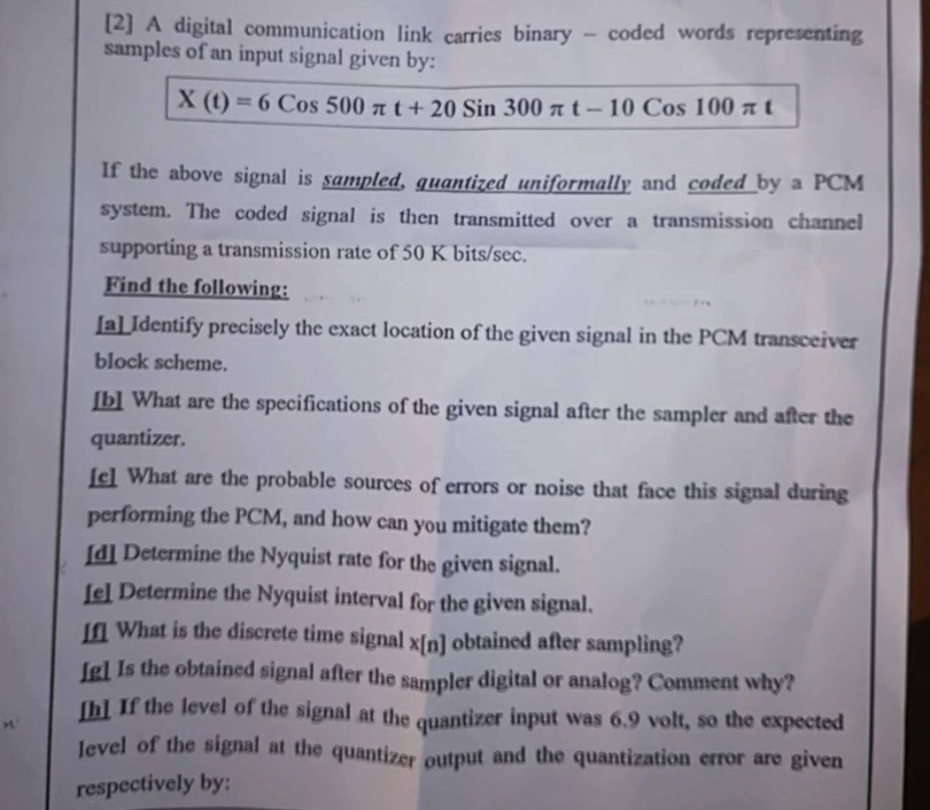 Solved 12] A digital communication I samples of an input | Chegg.com
