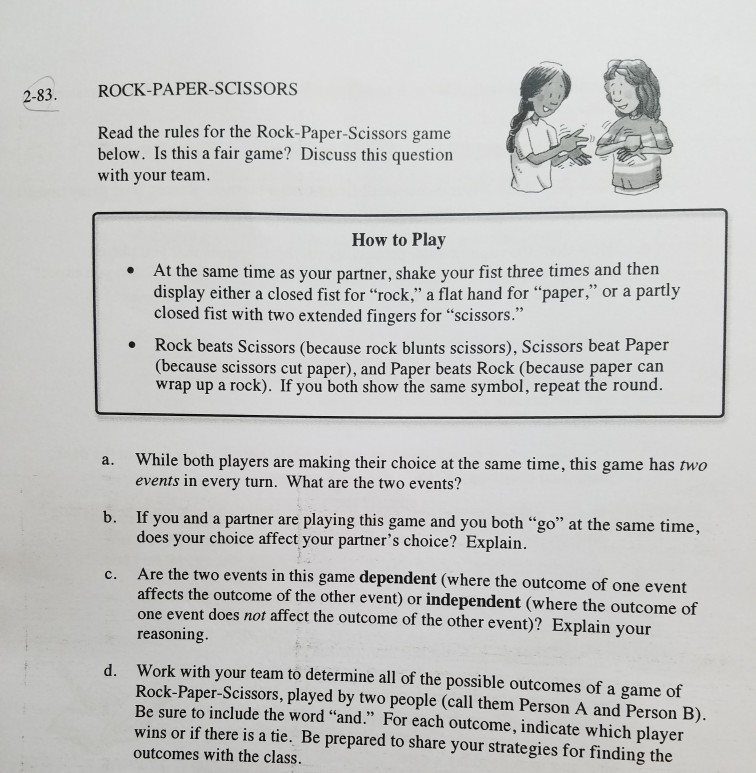 Solved 83. ROCK-PAPER-SCISSORS Read the rules for the | Chegg.com