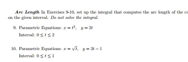 Solved Arc Length In Exercises 9-10, set up the integral | Chegg.com