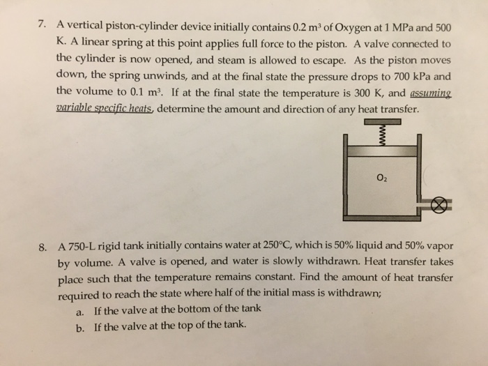 Solved A vertical pistoncylinder device initially contains
