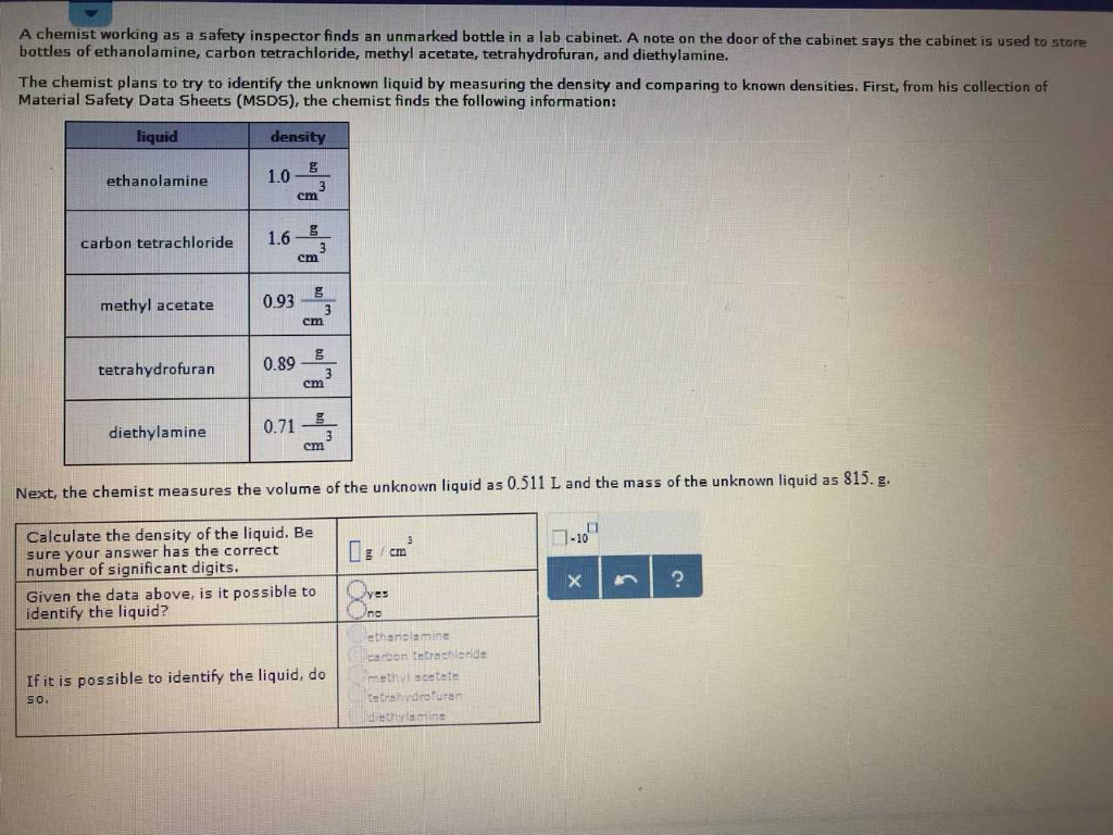 Solved A chemist working as a safety inspector finds an | Chegg.com