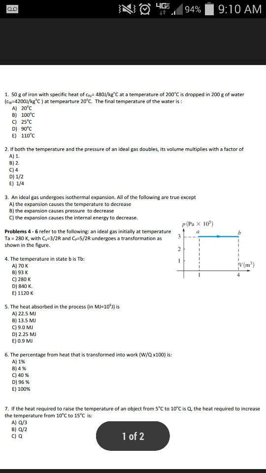 Problems 4 - 6 Refer To The Following: An Ideal Ga... | Chegg.com