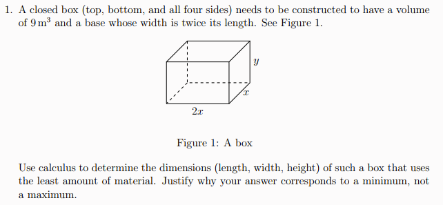 Solved 1. A closed box top bottom and all four sides Chegg