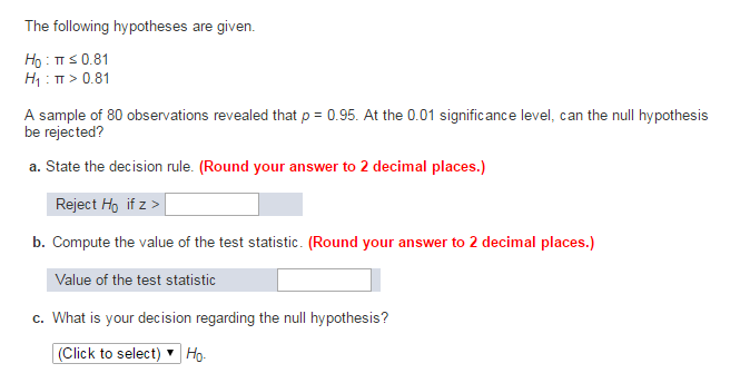 Solved The following hypotheses are given. H_0: pi | Chegg.com