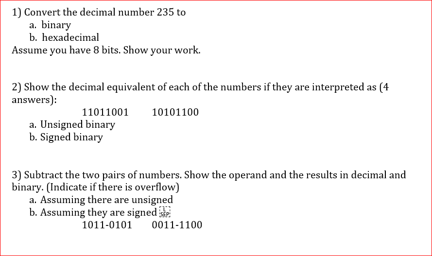 Solved Convert the decimal number 235 to a. binary b. | Chegg.com