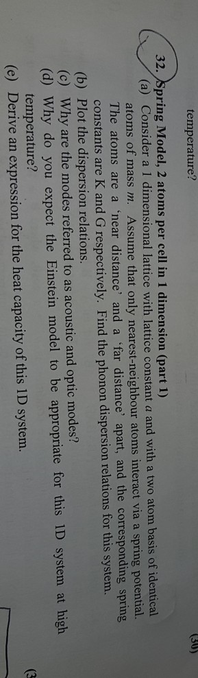 Solved Temperature? 32. Spring Model, 2 Atoms Per Cell In 1 