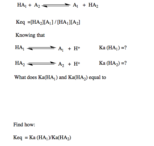 Solved HA1 + A2 A1 + HA2 Keq =[HA2][A1] / [HA1][A2] | Chegg.com