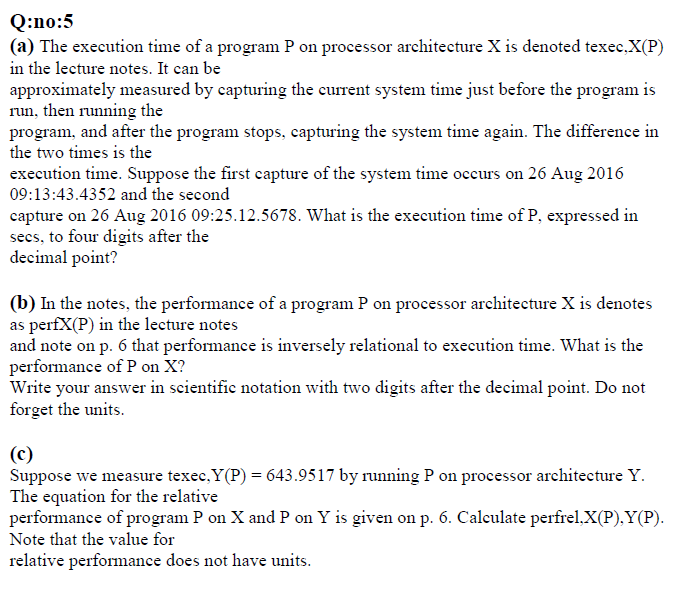 Solved The execution time of a program P on processor | Chegg.com