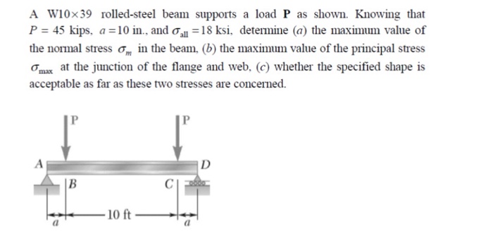 Solved A W10 Times 39 Rolled-steel Beam Supports A Load P As | Chegg.com