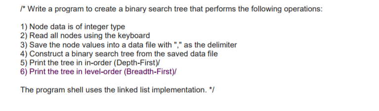 Solved write a program to create a binary search tree that | Chegg.com