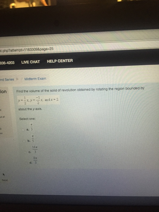 Solved Find The Volume Of The Solid Of Revolution Obtained | Chegg.com