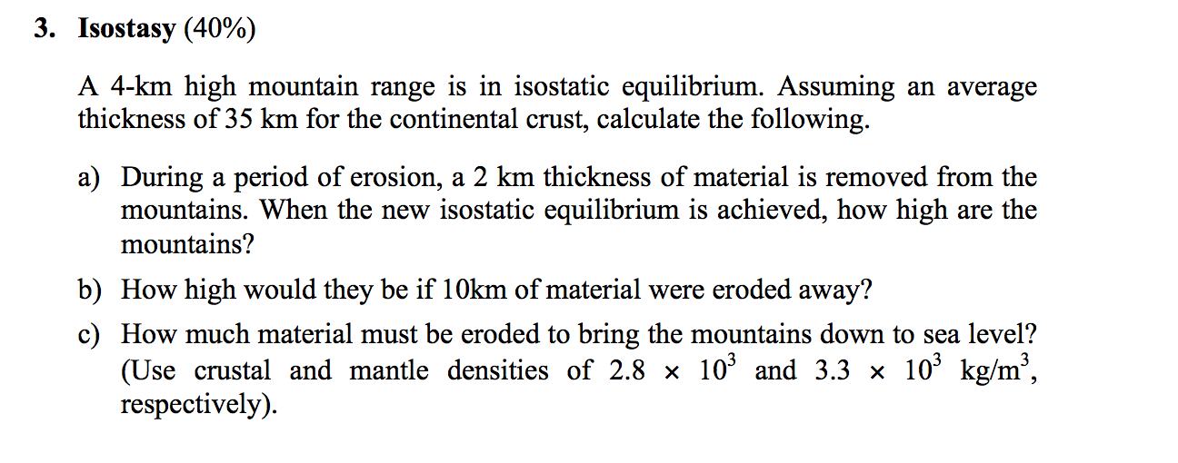Solved A 4km high mountain range is in isostatic