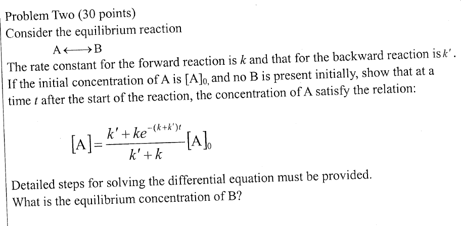 Solved Consider the equilibrium reaction A B The rate | Chegg.com