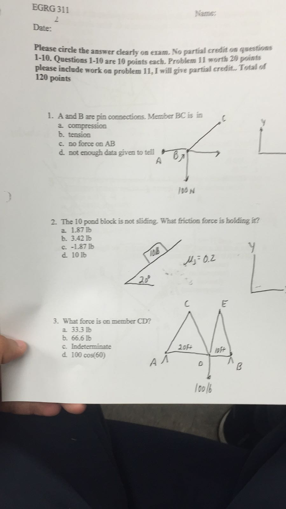 Solved EGRG 311 Date Please Circle The Name Answer Clearly Chegg