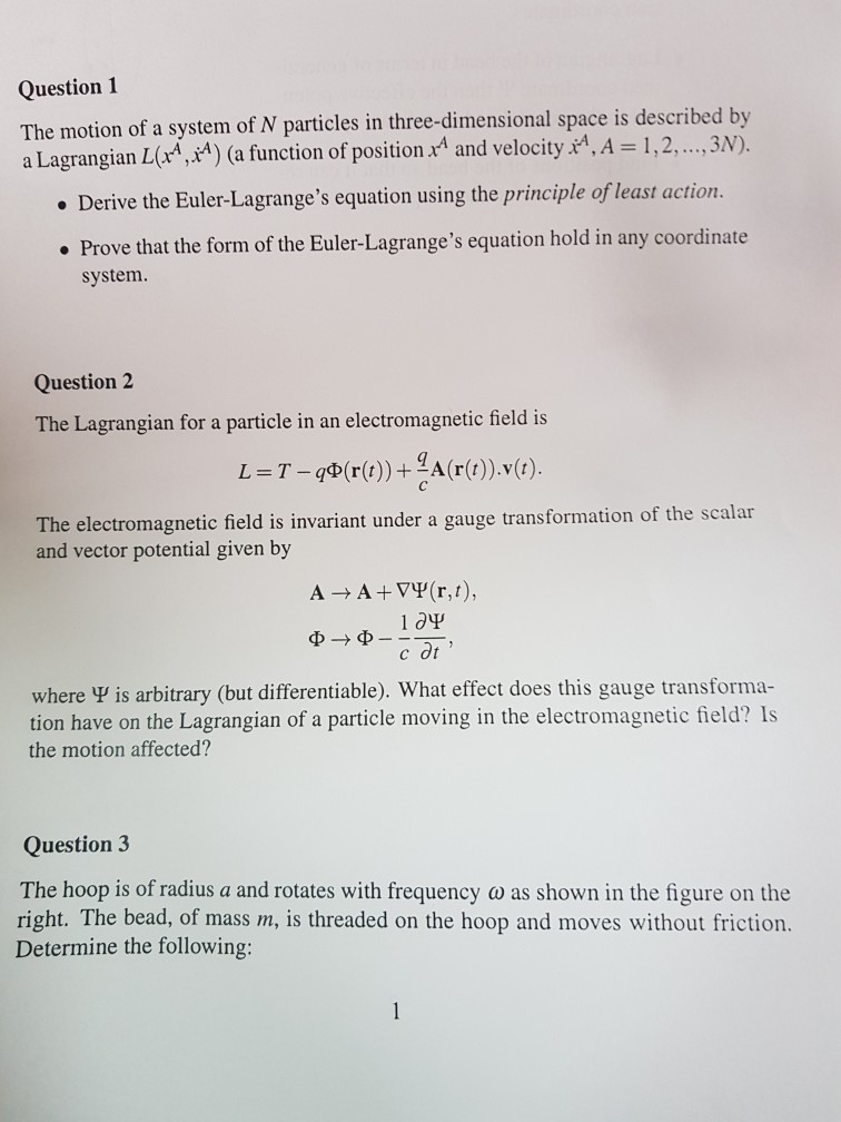 Solved Question 1 The motion of a system of N particles in