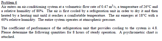 Solved Problem 6 Air enters an air-conditioning system at a | Chegg.com