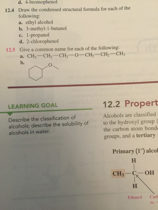 Solved Draw The Condensed Structural Formula For Each Of The | Chegg.com