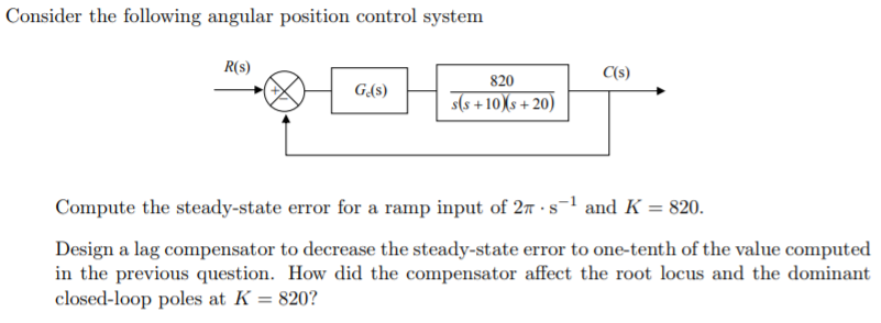 Solved Consider the following angular position control | Chegg.com