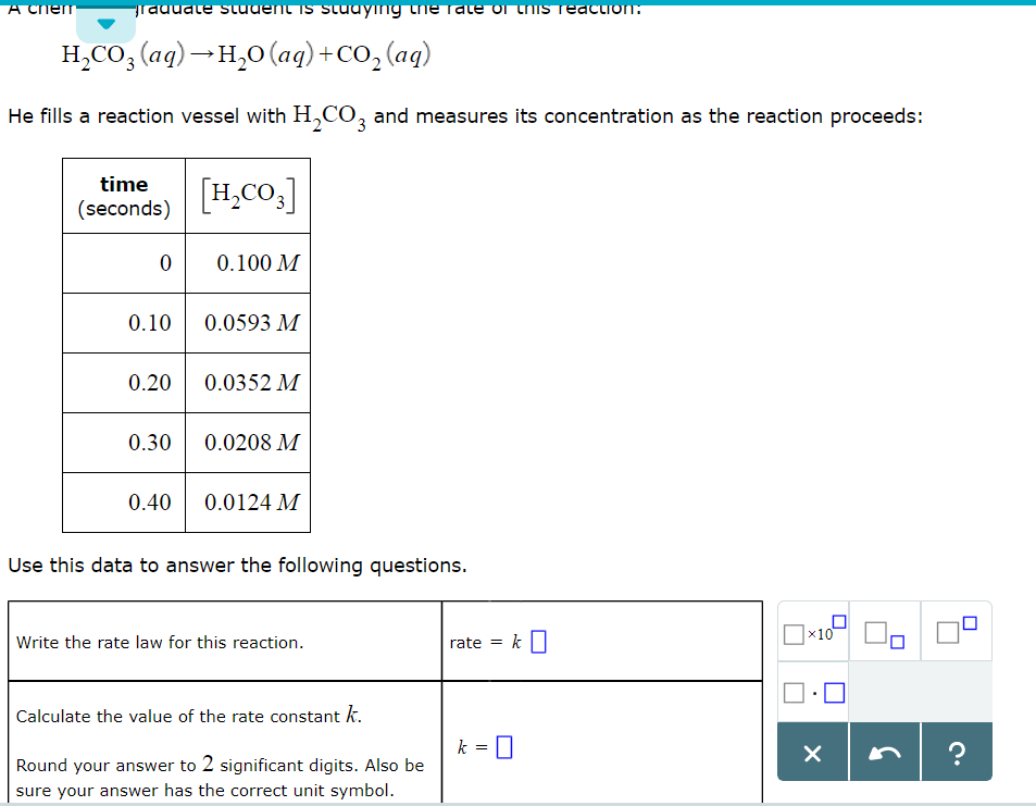 Solved H,co, (aq) → H,O (aq) + CO, (a He fills a reaction | Chegg.com