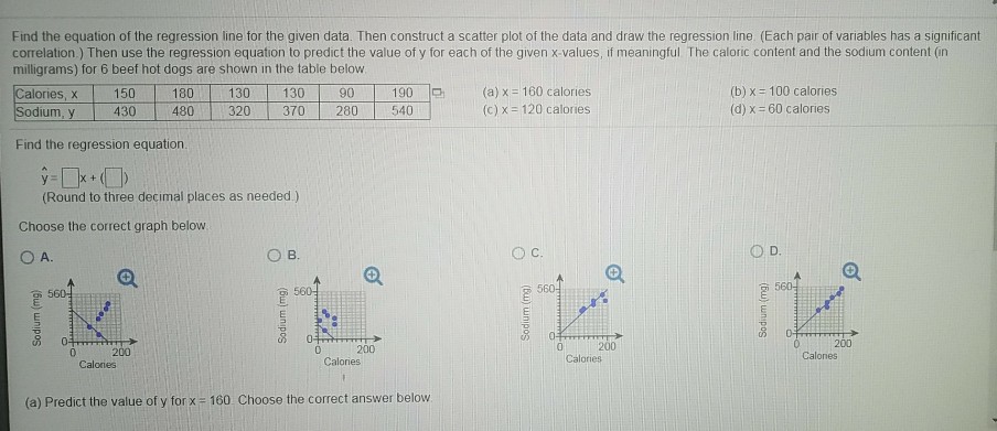 Solved Find the equation of the regression line for the | Chegg.com