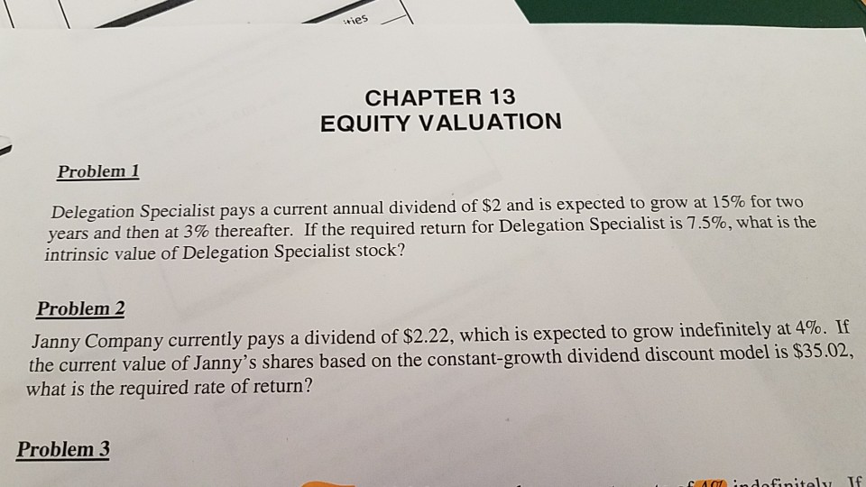 Solved Ries CHAPTER 13 EQUITY VALUATION Problem 1 S A | Chegg.com